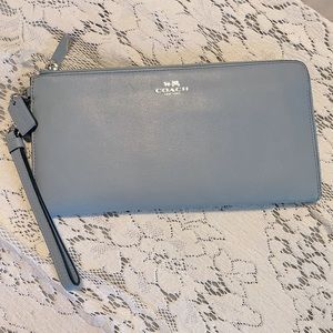 Large Pale Blue Coach wristlet/wallet